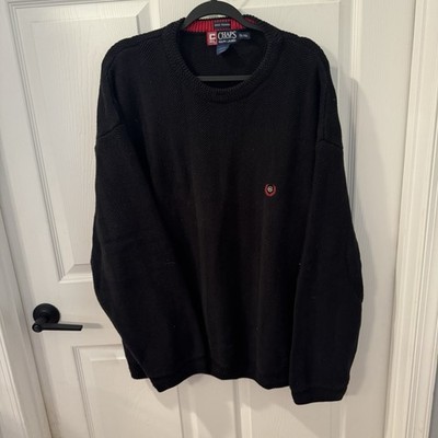 Vintage Chaps by Ralph Lauren Sweater Mens 2XL  Hand Framed Herringbone Black