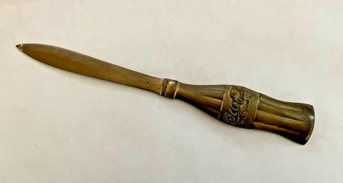 Vintage Coca-Cola Letter Opener Bottle Logo Trade-Mark Heavy Brass-Tone Patina