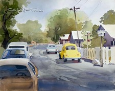 1960s Verdugo Los Rios Streets San Juan Capistrano Regionalist Painting Vw Bug 1960s Verdugo Los Rios Streets San Juan Capistrano Regionalist Painting Vw Bug