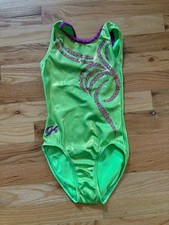 GK Gymanstics leotard child large - Green with purple sequins, barely worn