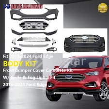 Front Bumper Cover Complete Kit W/ Grille & Fog Lights Fit 2019-2024 Ford Edge