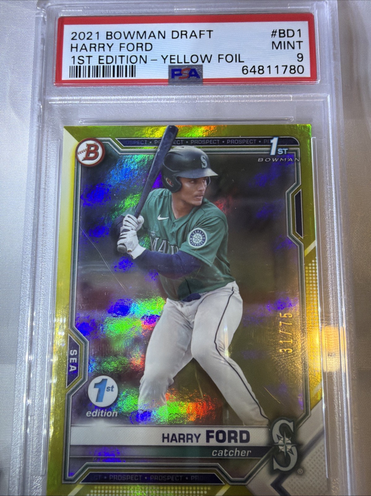 Harry Ford - 2021 Bowman Draft Yellow foil PSA 9  #31-75 1st Bowman