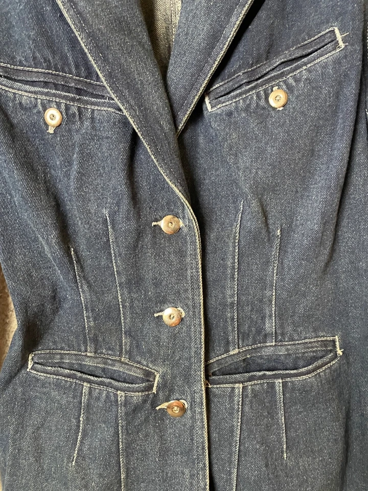 Chaqueta vaquera de colección Changes para mujer 6 azules bolsillos ajustados de un solo pecho años 70 Foto 2 de 4