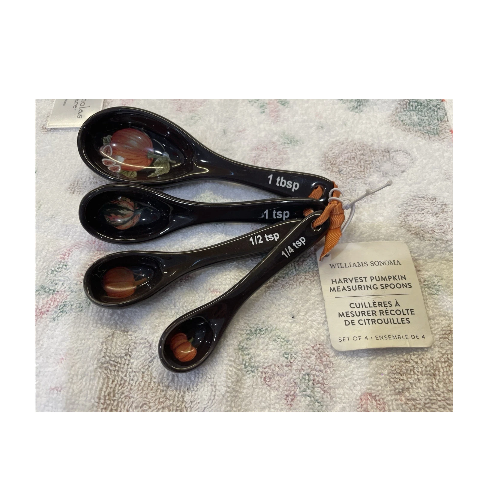 Williams Sonoma Harvest Pumpkin Ceramic Measuring Spoons Set Black Orange 1 tbsp