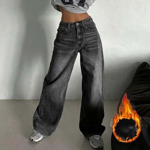 Winter Lady Thermal Plush High Waist Jeans Girls Snow Warm Fleece Denim Pants Fe - Picture 10 of 10