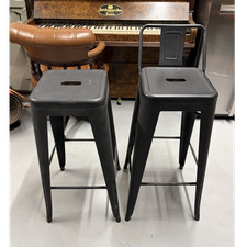 Pair of Black Metal Industrial Bar Stools, Stackable, Matte Finish, 80cm Height