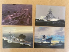 4 FOUR BISMARCK GERMAN BATTLESHIP NAVAL art postcards KRIEGSMARINE