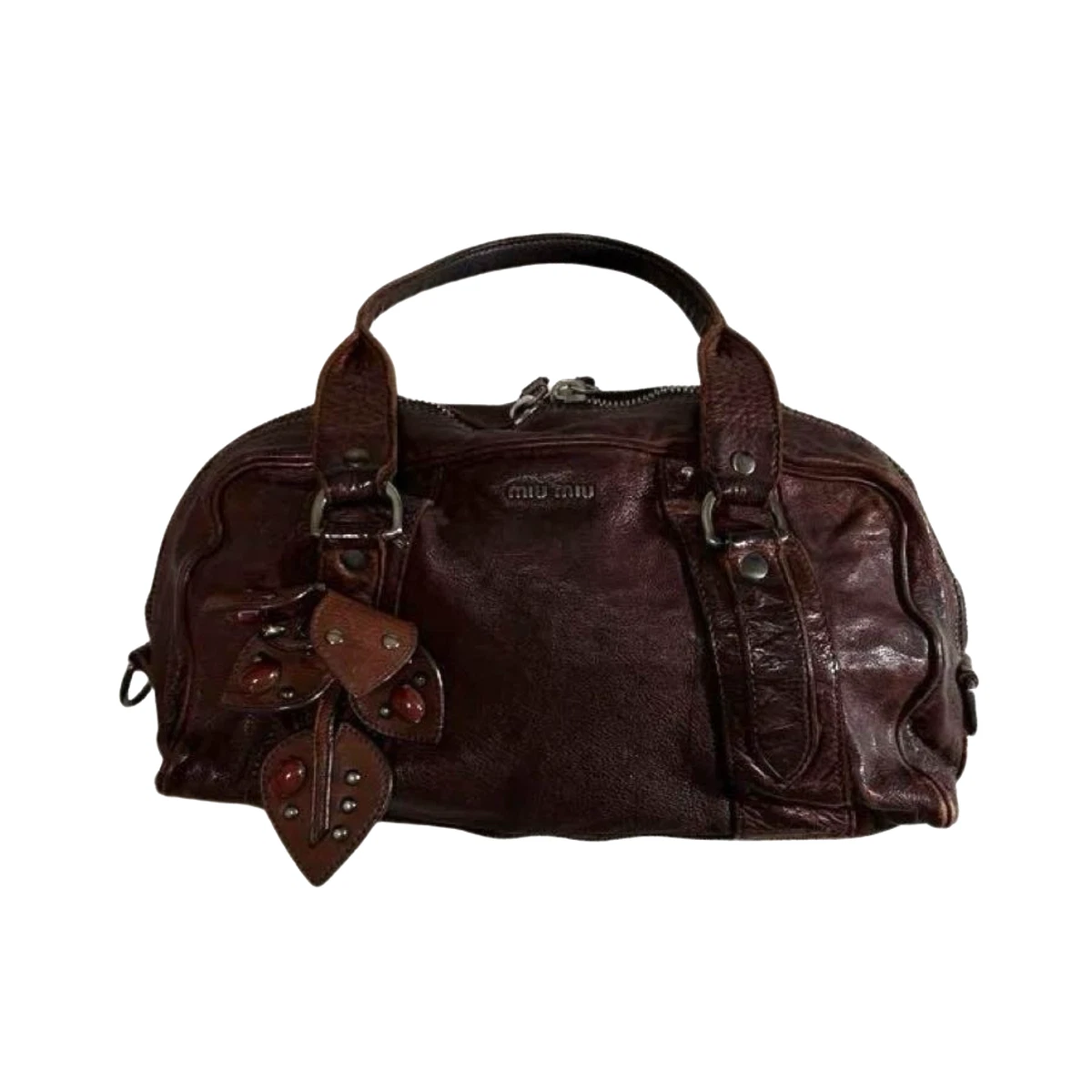 バッグ miu miu leather flower studs handbag miu miu leather flower studs handbag