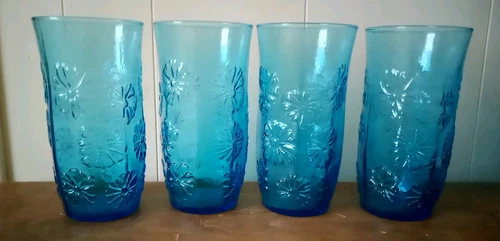 Vintage Anchor Hocking Springsong  Lazer Blue Set of 4 - 23oz. Tumblers