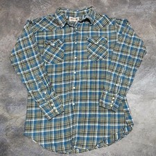 Vintage 1960s Wrangler sanforized pearl snap Plaid flannel Size M Mens
