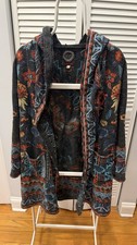 Johnny Was Biya Embroidered Hooded Duster Cardigan Sweater Women s Size M