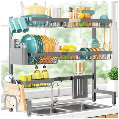 XX-Large Over-Sink Dish Drying Rack   Adjustable 3 Tier Stainless Steel Storage