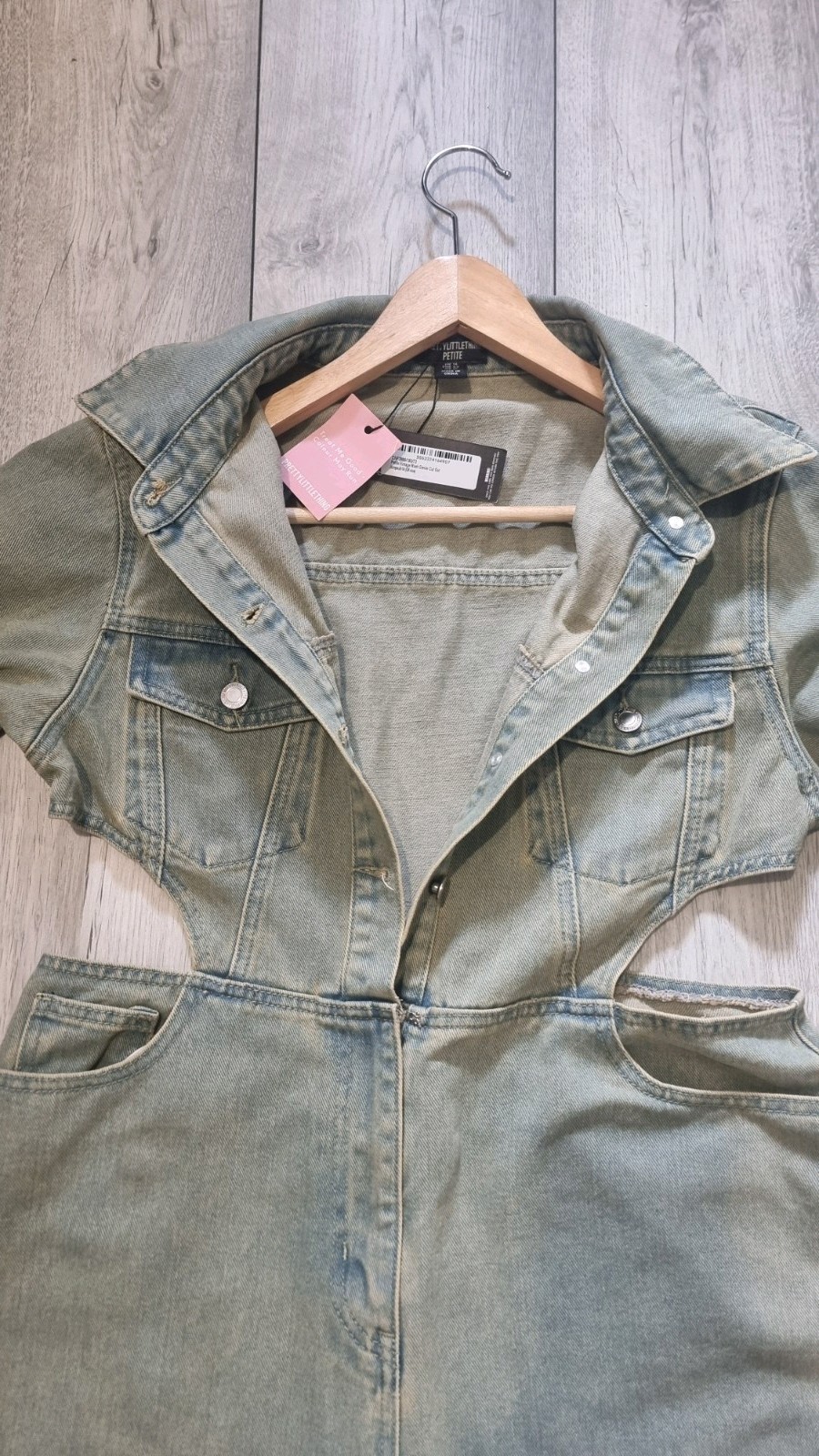 PLT Petite UK 14 Blue Denim Cut Out Jumpsuit Festival Y2K Distressed BNWT image 9