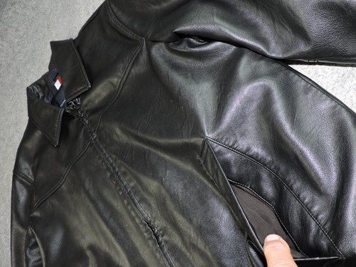 Tommy Hilfiger Mens XL Black Faux Leather Zip Jacket Biker - Picture 4 of 18