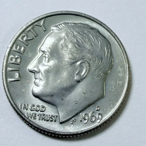 1969 D Roosevelt Dime 10c Coin AU About Uncirculated Condition #5937
