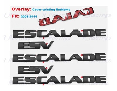 OVERLAY 3PCS Matte Black Side Door Tailgate ESCALADE ESV Emblems Fit 2003-2014