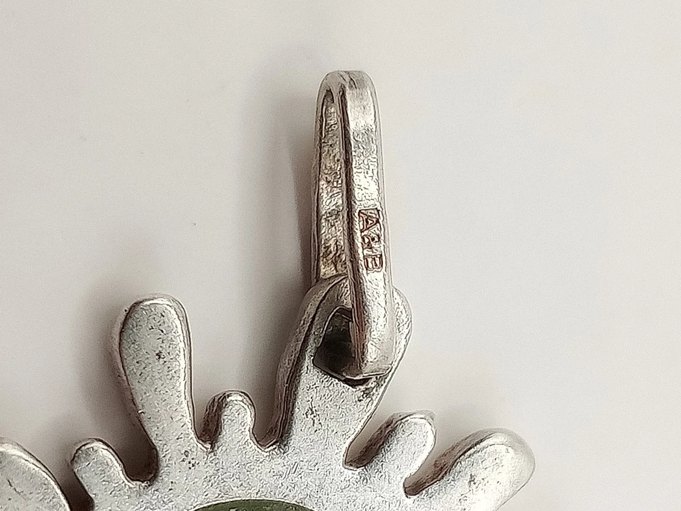 Charm Ciondolo Donna Argento 925 Sole Stilizzato Giada Verde Ambra? Prehnite? - Immagine 4 di 4