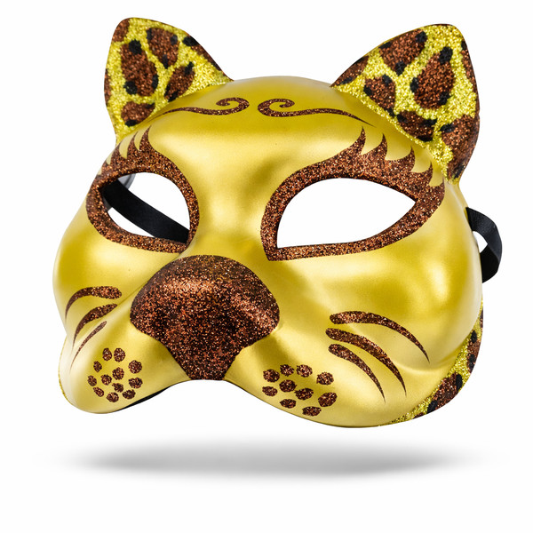 Damen Frauen Maske Katze Katzenmaske Fasching Karneval Maskerade Gold Dekorativ-image