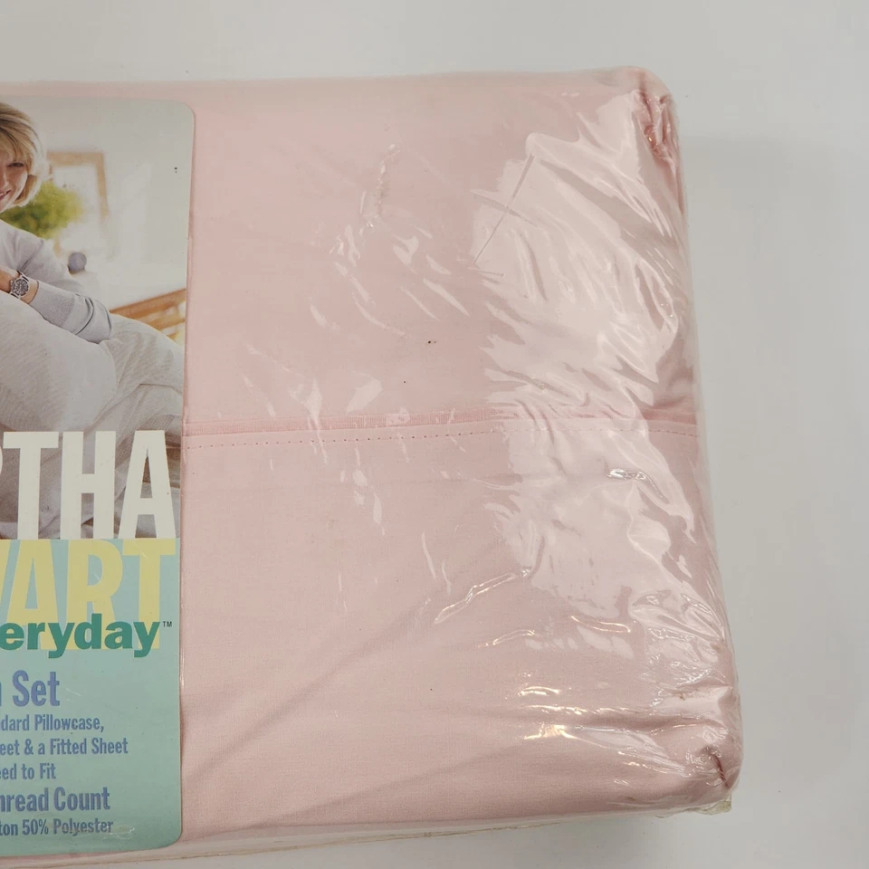 Vtg Martha Stewart Everyday Twin Sheet Set Pink Cotton Blend 180 Count New USA - Image 3 of 4