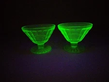 Vintage ANCHOR HOCKING Block Optic Uranium Glass Sherbets Set Of 2