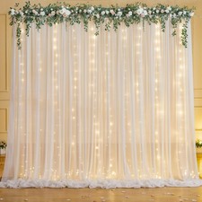 10ft x 7ft White Chiffon Backdrop Curtain Lights String Wrinkle Free Drapes