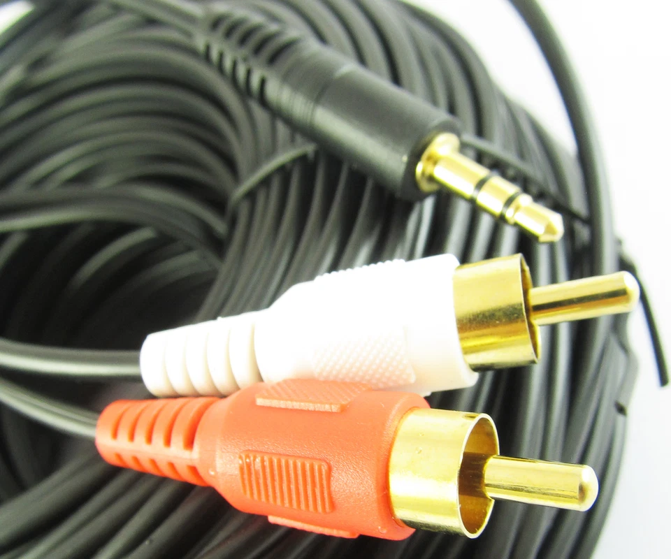 100Ft 30M Aux 3.5mm Gold Male Plug to 2 RCA Gold Male Stereo Audio Y Cable Cord - Image 3 of 4