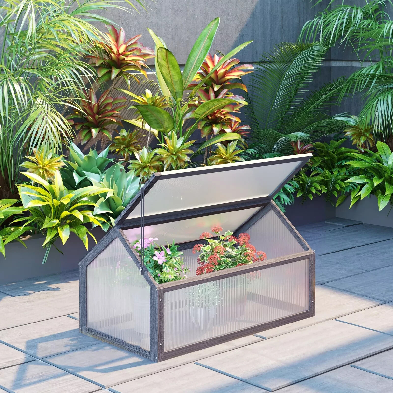 Rackhams Grey Wooden Cold Frame Greenhouse Garden Polycarbonate Grow House, - Image 2