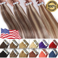 Tape In Remy Human Hair Extensions Skin Weft Russian Hair Balayage Highlight 10A