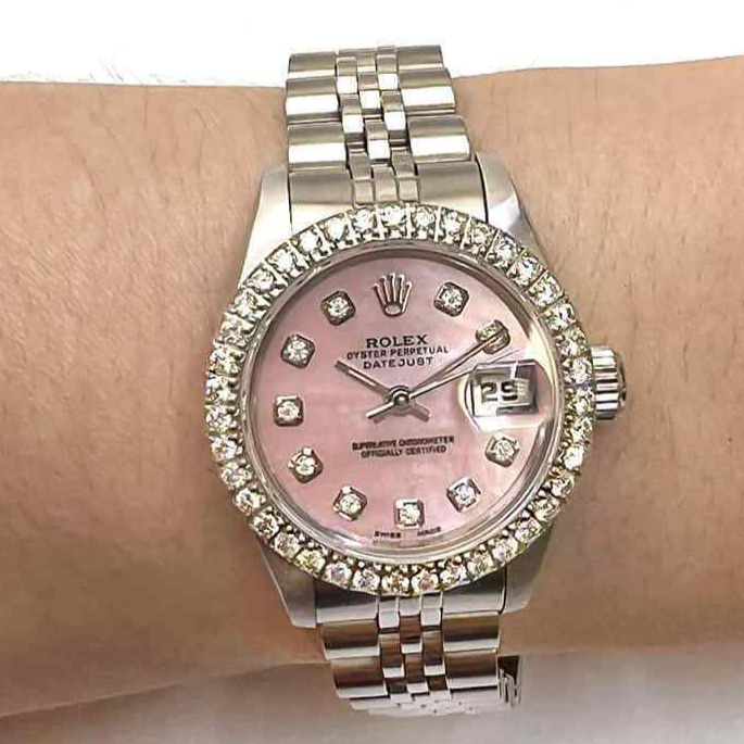Rolex Datejust Custom Pink 69173 MOP Natural Diamond Dial Bezel - Main Image