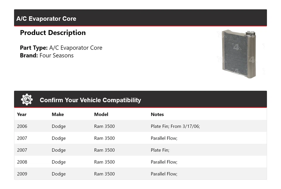 Ядро испарителя кондиционера для 2006-2009 Dodge Ram 3500 4 сезона 2007 2008 - Изображение 2 из 4