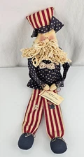 Primitive Folk Art Rag Cloth Doll Americana Vintage Uncle Sam 4th of July 18"