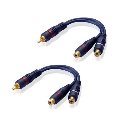 euroharry 2 Stück RCA Stecker auf Dual RCA Buchse 17cm Audio-Kabel  Adapter