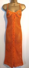 Zara Orange Crochet Open Knit Midi Dress Size XS
