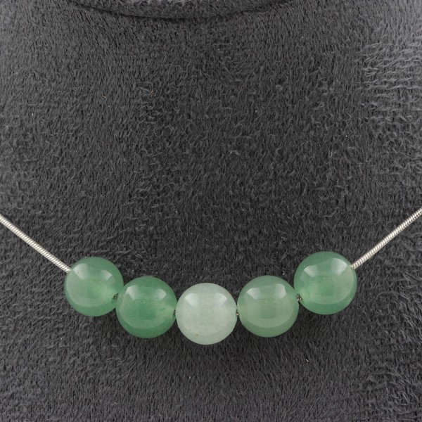 Halskette 5 Perlen Aventurin 8 Mm. Kette Aus Edelstahl Halskette FüR Frauen, Ho-image