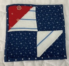Antique Vintage Table Topper, Square, Four Patch, Triangles, Navy, White, Red