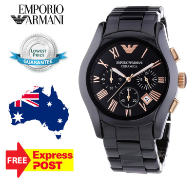 EMPORIO ARMANI CERAMICA AR1410 BLACK/ROSE GOLD MENS WATCH - NEW WITH TAGS