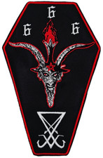 BAPHOMET AND LUCIFER SIGIL  RED AND WHITE COFFIN BORDER EMBROIDERED PATCH