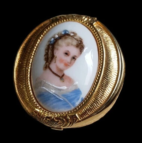 Limoges Vtg Porcelain Victorian Florenza Blue Lady Cameo Trinket Toothfairy Box 