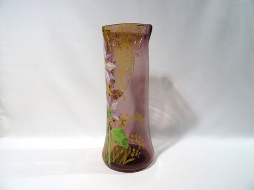 ANCIEN VASE EN VERRE SOUFFLE EMAILLE FLEUR ET MUGUET LEGRAS GLASVASE VASE GLASS - Picture 2 of 11