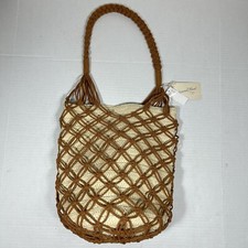 NWT Universal Thread Straw Cream Brown Webbed Macrame Jute Bucket Shoulder Bag