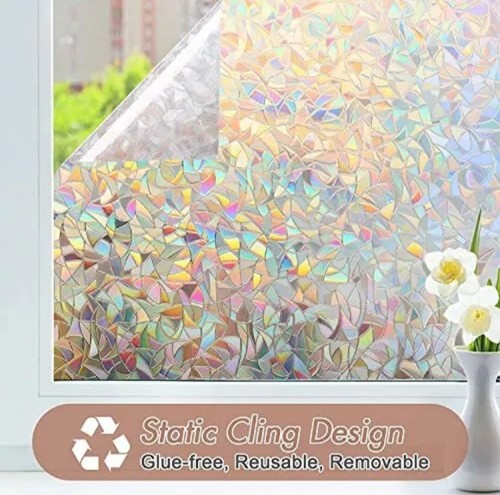 Window Privacy Film, Stained Glass Window Film, Rainbow 23.6"x78.7" Clear - Picture 6 of 7