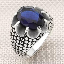 Solid 925 Sterling Silver Faceted Iolite Men's Ring Handmade Jewelry