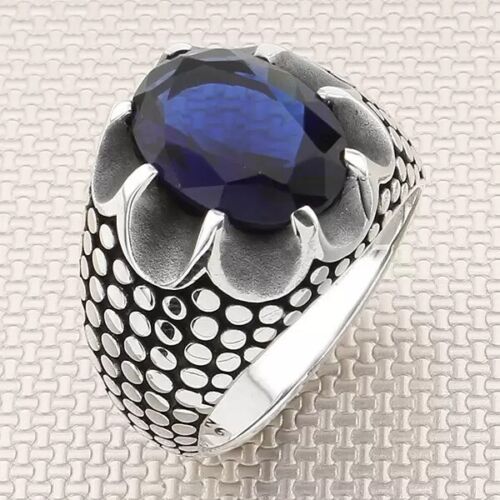 Beautiful Ring Faceted Iolite Oval Shape 925 Solid Silver Sterling For Men's - Afbeelding 1 van 4