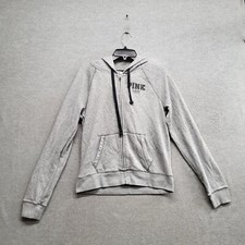 PINK Victoria's Secret Women Sweatshirt Medium Gray Full Zip Hoodie Love
