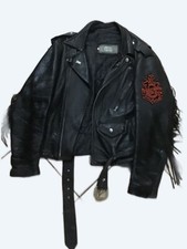Blouson Veste Cuir Noir Horseland Biker Harley Davidson Franges T 40