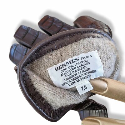 Hermes [GL26] Moka Porosus/Lambskin Women GANTS FEMME SOYA Kelly