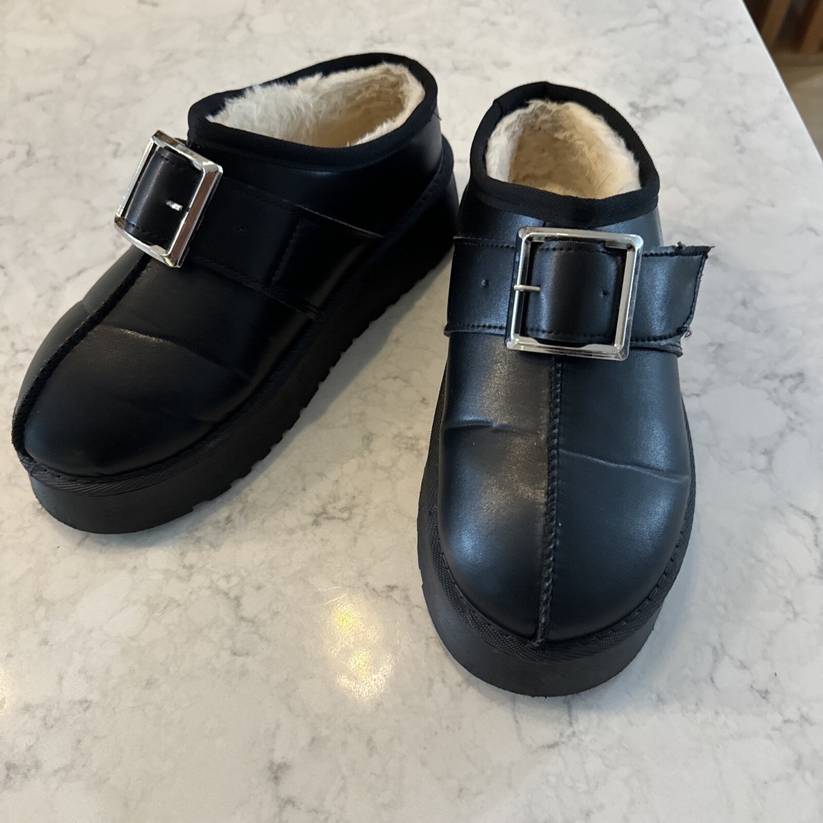 Faux Fur Lined Buckle Faux Leather Platform Black Womens Size 8 Shoes | eBay Faux Fur Lined Buckle Faux Leather Platform Black Womens Size 8 Shoes | eBay