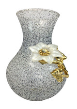 Vaso in Vetro Vintage Sabbiato con Applicazione in Metallo e Vetro