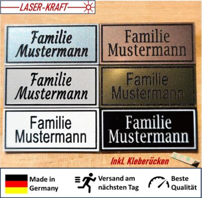 Briefkastenschild Klingelschild Türschild Namensschild mit Gravur selbstklebend