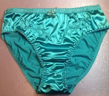 Women Panties Bikinis GRACE Size S. Green Blue Nylon Satin W/Decoration Elastic
